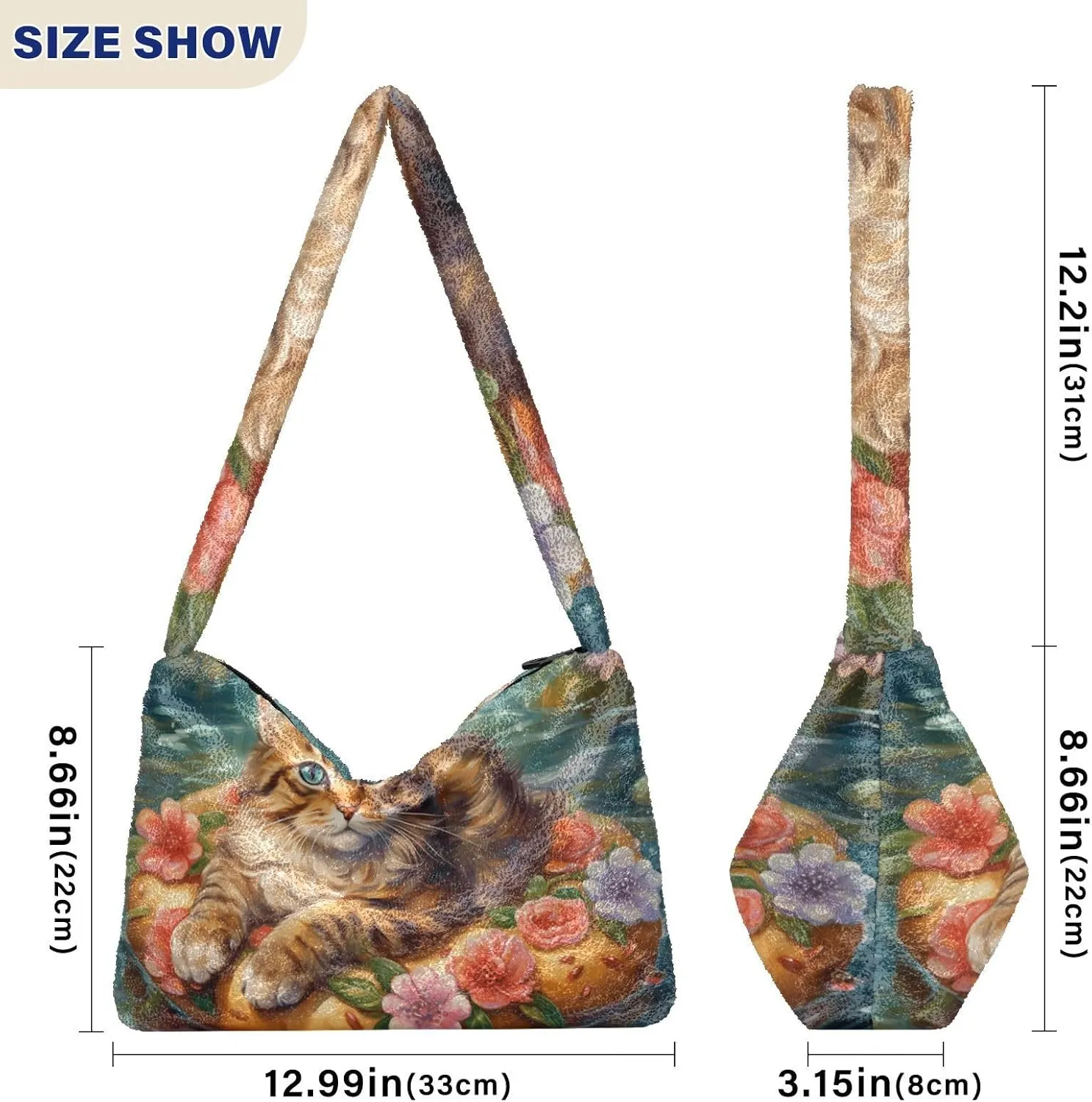Handsome Dragon with Red and Blue Plush Bag, Book Totes for Women, Autumn Handbags