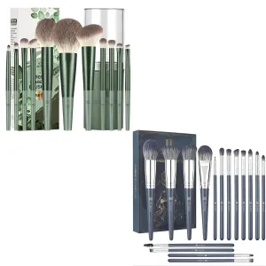 HEYMKGO 11Pcs Green Makeup Brush Set with 16Pcs Blue Makeup Brushes, Professional Soft Dense for Blending Buffing Contouring, Face Eyeshadow Brush Tools