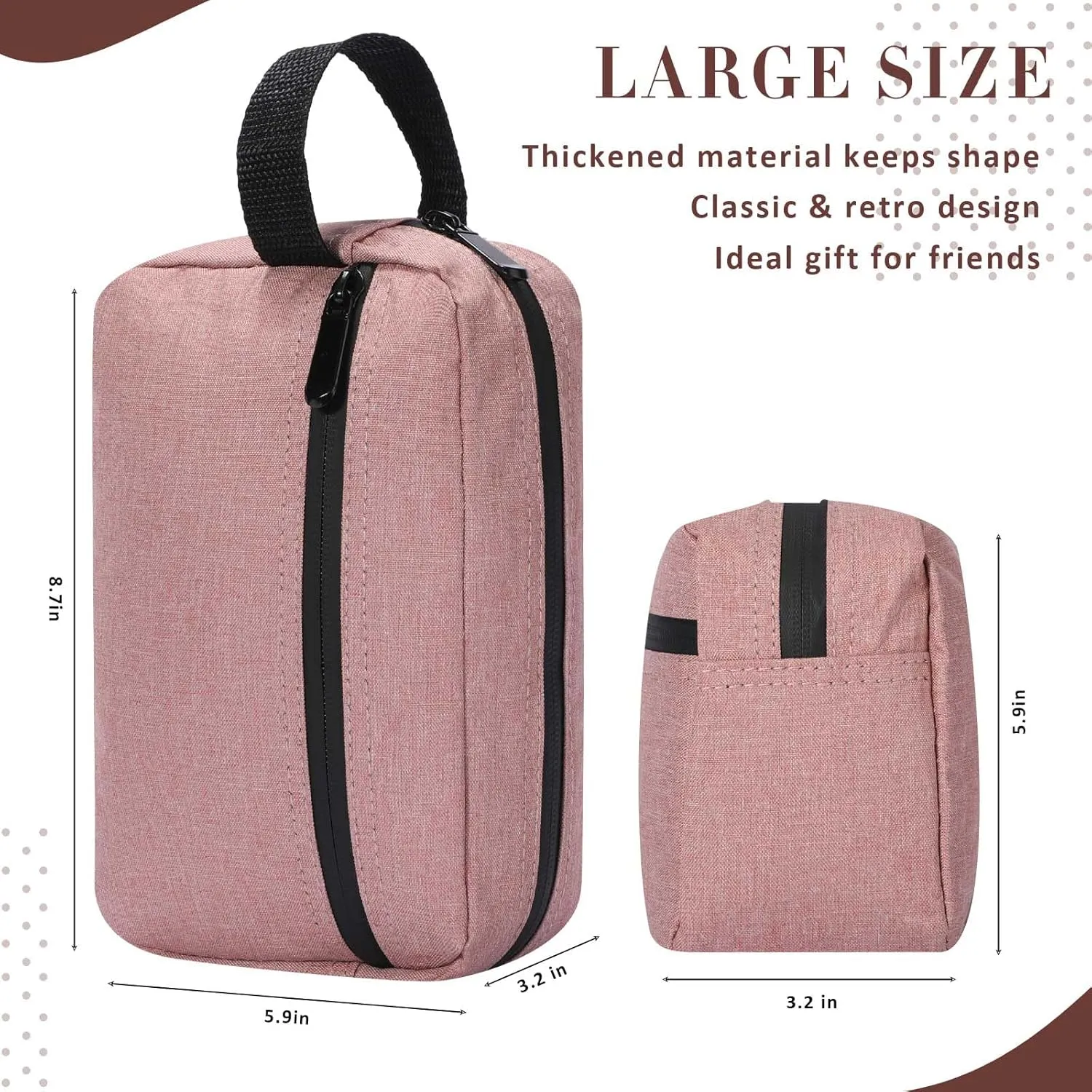 Hillban 9 Pcs Portable Toiletry Bag for Men Water Resistant Shaving Bag Foldable Cosmetic Bag Travel Bag for Toiletries Hanging Storage Shower Bag wedding groomsmen gifts(Pink)