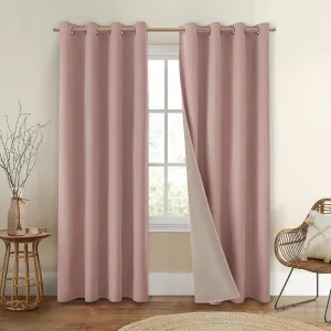 HOMEIDEAS 100% Blackout Curtains 2 Panels Blush Pink Linen Room Darkening Curtains 52 X 84 Inches Thermal Insulated Grommet Window Drapes with Liner for Living Room, Bedroom