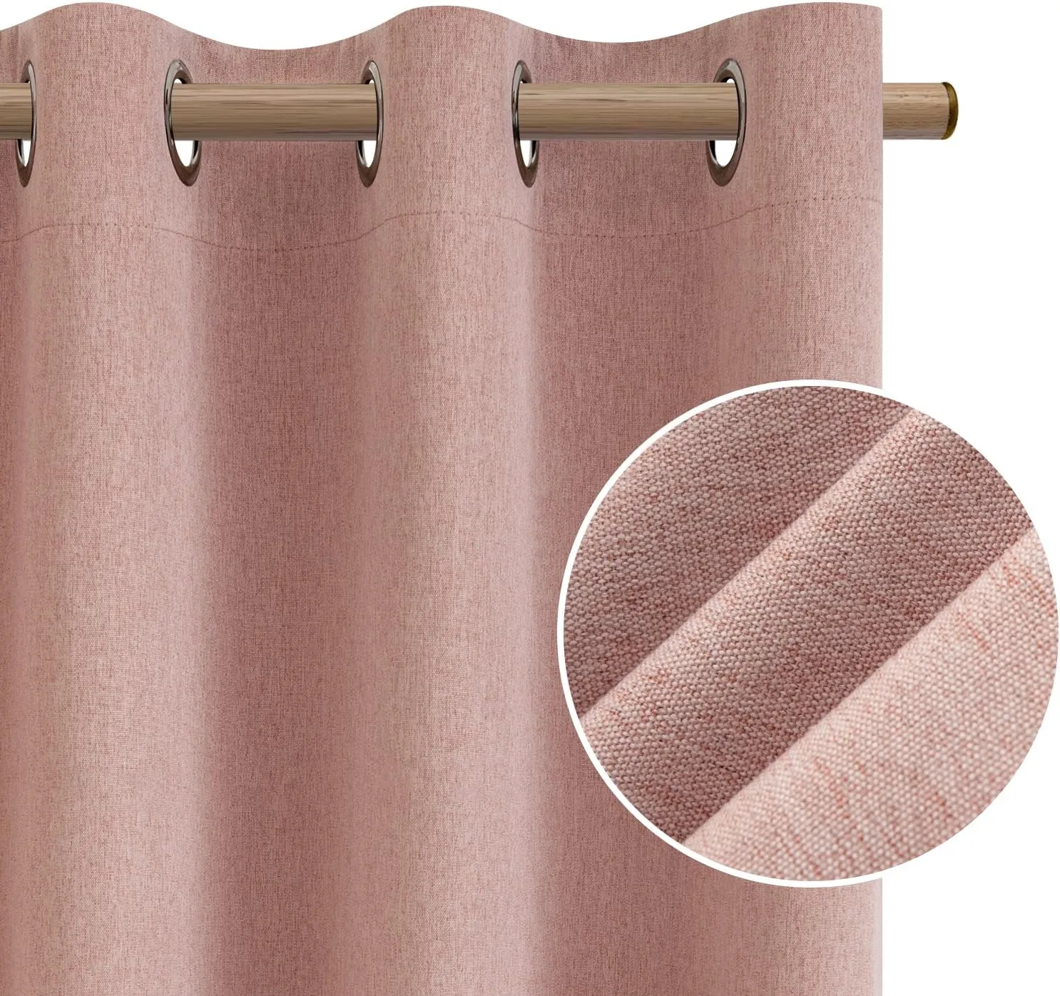 HOMEIDEAS 100% Blackout Curtains 2 Panels Blush Pink Linen Room Darkening Curtains 52 X 84 Inches Thermal Insulated Grommet Window Drapes with Liner for Living Room, Bedroom