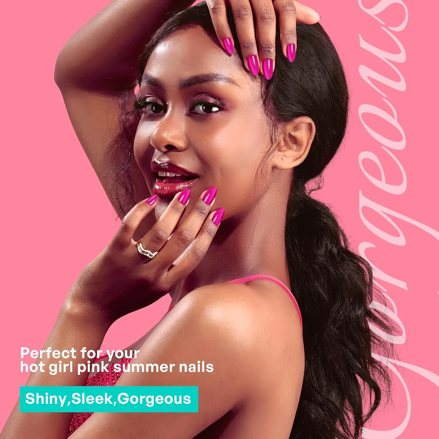 Hot Pink Press on Nails Cateye - GJZEZ Soft Gel Cat Eye Stick on Nails, Short Almond Press Ons, Bright Neon Pink Salon Grade Fake Nails | 16 Sizes - 32 pcs Reusable Summer Prom Nails, Rose Bonbon