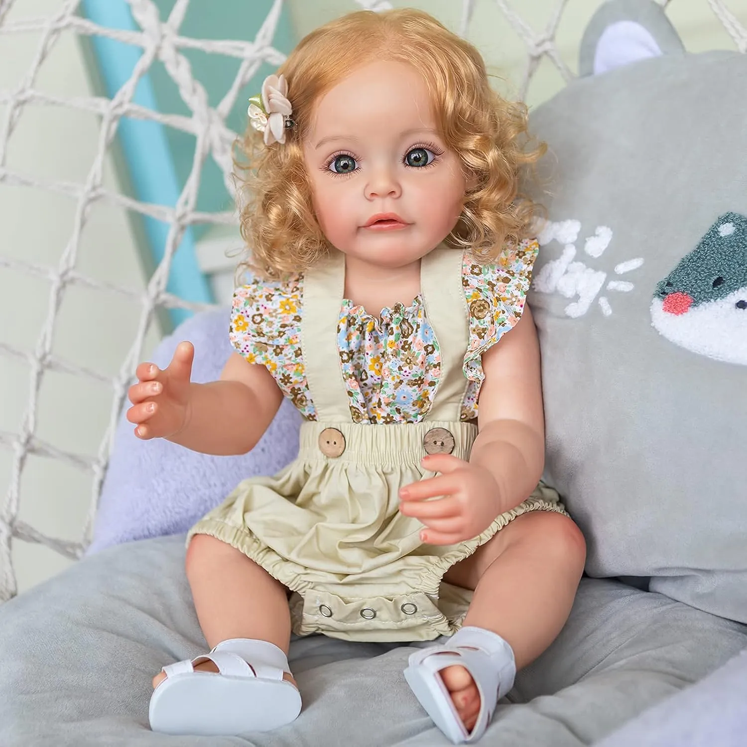 iCradle 22 Inch Reborn Baby Doll Girl,Silicone Full Body Newborn Toddler Doll Realistic Looking Washable Bebe,Dolls Anatomically Correct for Age3  (White Silicone Doll Blond Hair)