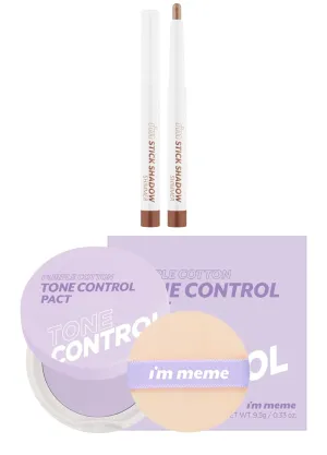 I'M MEME Eyeshadow Stick - I'm Stick Shadow Shimmer 005 Taupe Trinket, 0.03 Oz   Compact - Purple Cotton Tone Control Pact, 0.33 Oz Bundle