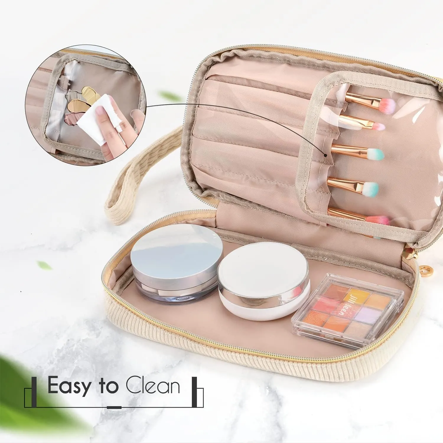 Initial Travel Makeup Bag for Women, Personalized Gift Large Double Layer Make Up Gift Cute Cosmetic Bag for Girl Makeup Pouch Wide-open Roomy Makeup Travel Bags Birthday Gifts for Her Blue - A