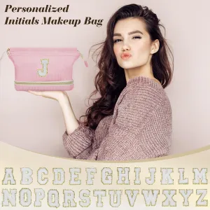 Initial Travel Makeup Bag for Women, Personalized Gift Large Double Layer Make Up Gift Cute Cosmetic Bag for Girl Makeup Pouch Wide-open Roomy Makeup Travel Bags Birthday Gifts for Her Pink - A