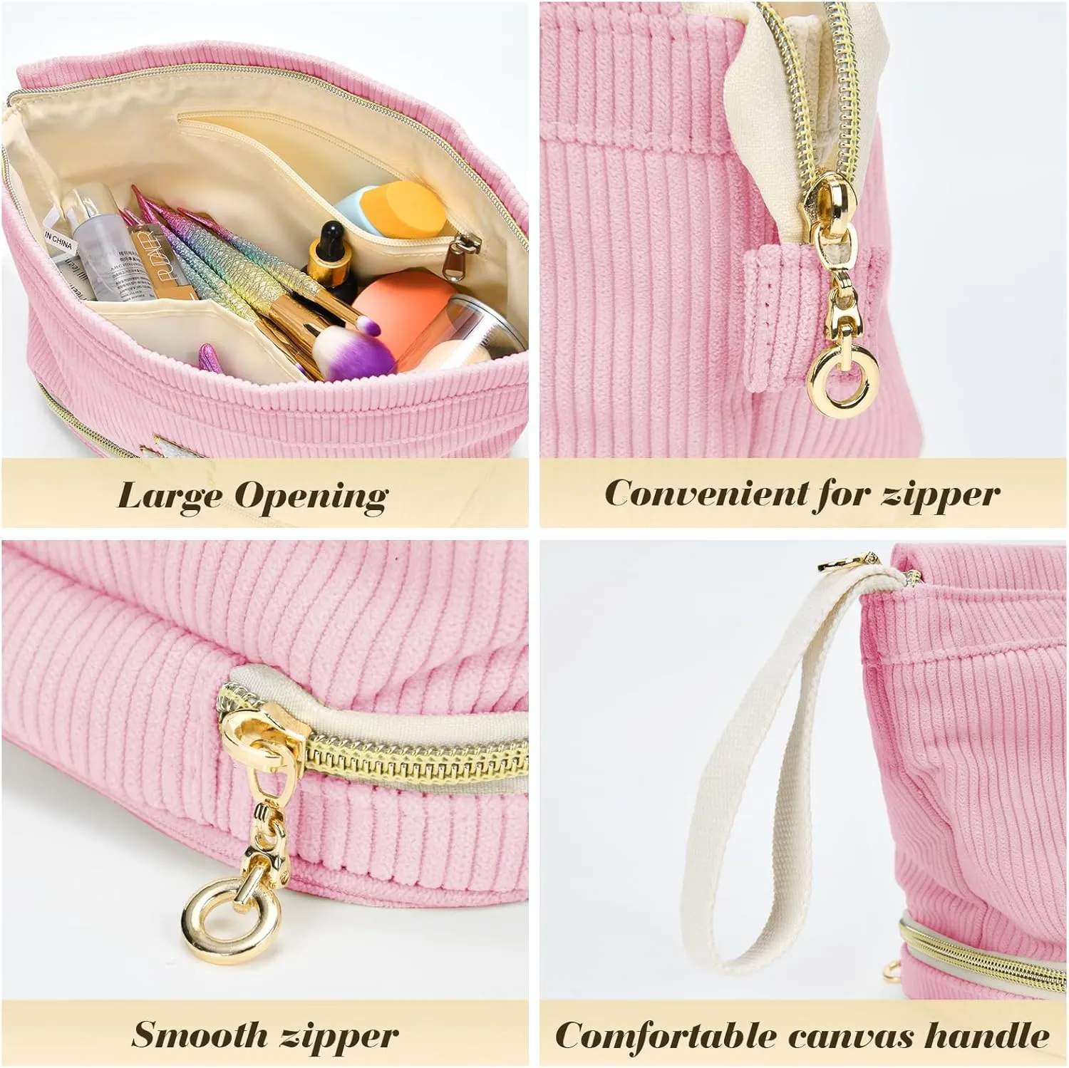 Initial Travel Makeup Bag for Women, Personalized Gift Large Double Layer Make Up Gift Cute Cosmetic Bag for Girl Makeup Pouch Wide-open Roomy Makeup Travel Bags Birthday Gifts for Her Pink - A