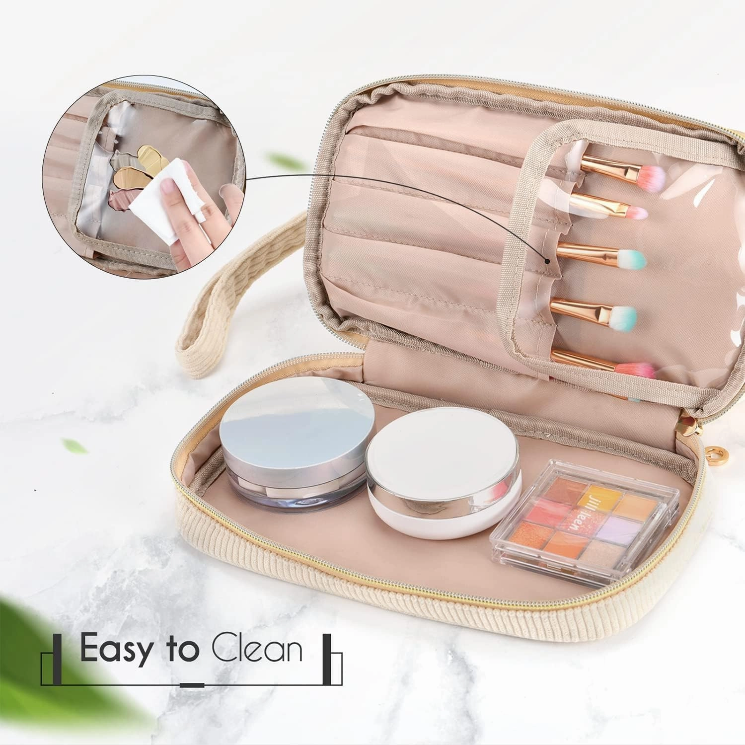 Initial Travel Makeup Bag for Women, Personalized Gift Large Double Layer Make Up Gift Cute Cosmetic Bag for Girl Makeup Pouch Wide-open Roomy Makeup Travel Bags Birthday Gifts for Her Green - D