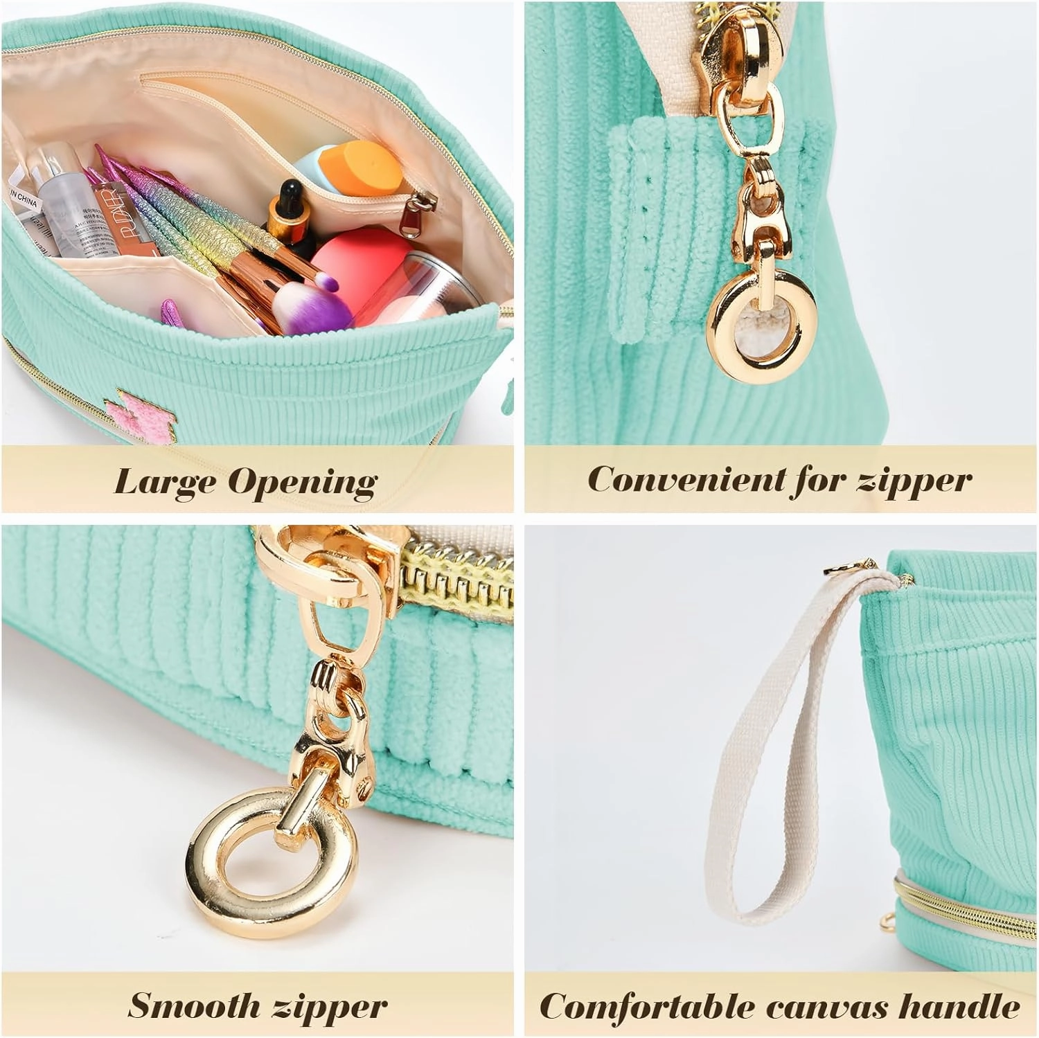 Initial Travel Makeup Bag for Women, Personalized Gift Large Double Layer Make Up Gift Cute Cosmetic Bag for Girl Makeup Pouch Wide-open Roomy Makeup Travel Bags Birthday Gifts for Her Green - D