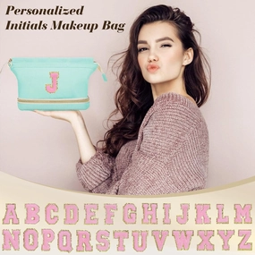 Initial Travel Makeup Bag for Women, Personalized Gift Large Double Layer Make Up Gift Cute Cosmetic Bag for Girl Makeup Pouch Wide-open Roomy Makeup Travel Bags Birthday Gifts for Her Green - D