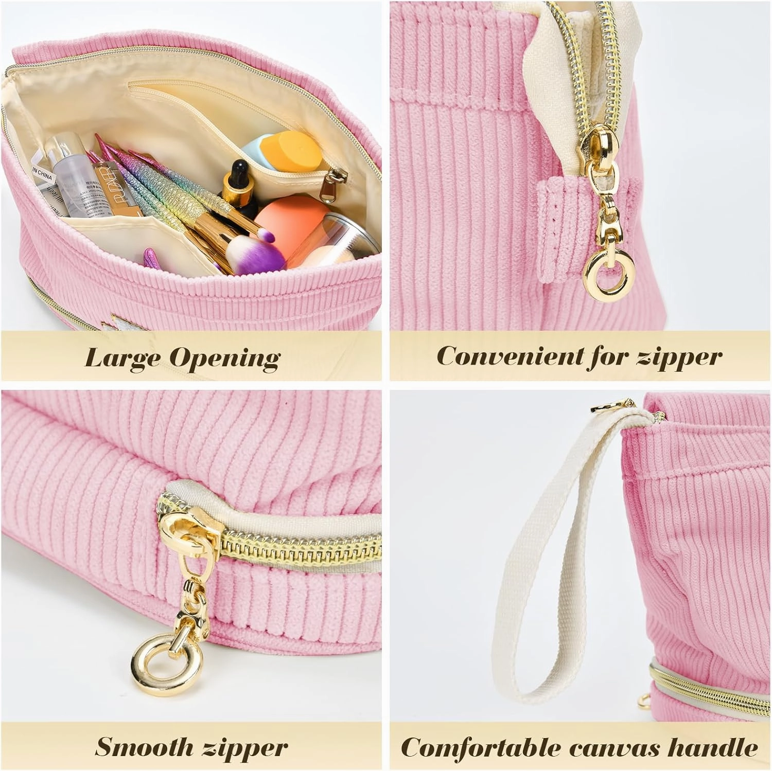 Initial Travel Makeup Bag for Women, Personalized Gift Large Double Layer Make Up Gift Cute Cosmetic Bag for Girl Makeup Pouch Wide-open Roomy Makeup Travel Bags Birthday Gifts for Her Pink - F