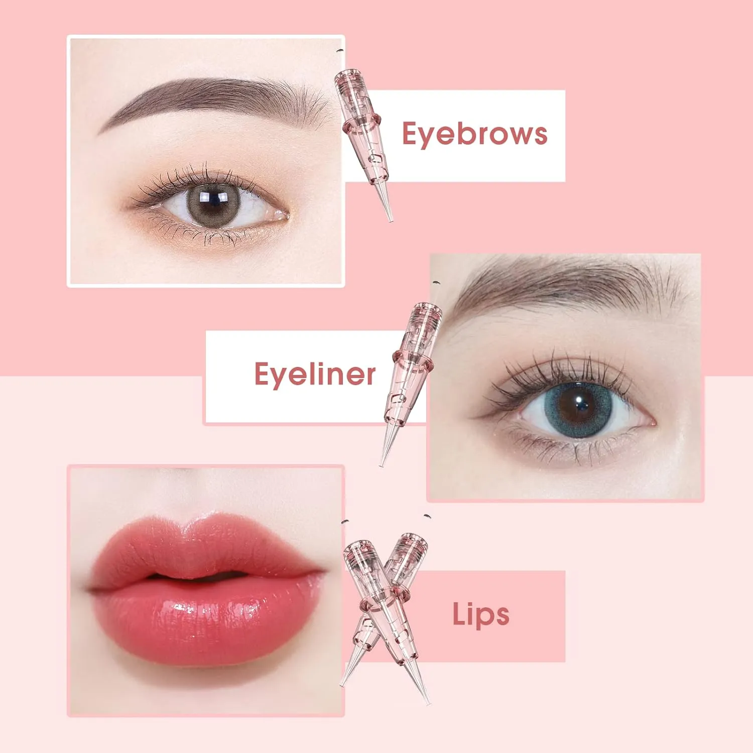 INKin SMP Professional Tattoo Cartridge Needles 3RL Round Liner 0.16mm Permanent Makeup Microblading Needles with Safety Membrane for Hair Scalp Brows Lip Blush, Box of 20Pcs (0403RL Pink)