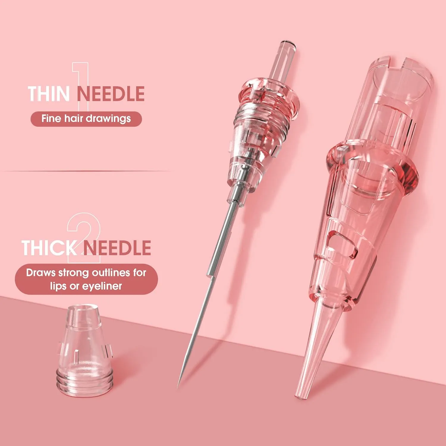 INKin SMP Professional Tattoo Cartridge Needles 3RL Round Liner 0.16mm Permanent Makeup Microblading Needles with Safety Membrane for Hair Scalp Brows Lip Blush, Box of 20Pcs (0403RL Pink)