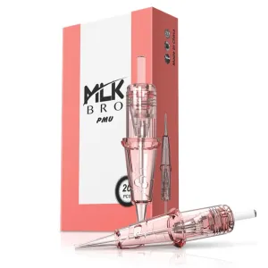 INKin SMP Professional Tattoo Cartridge Needles 3RL Round Liner 0.16mm Permanent Makeup Microblading Needles with Safety Membrane for Hair Scalp Brows Lip Blush, Box of 20Pcs (0403RL Pink)