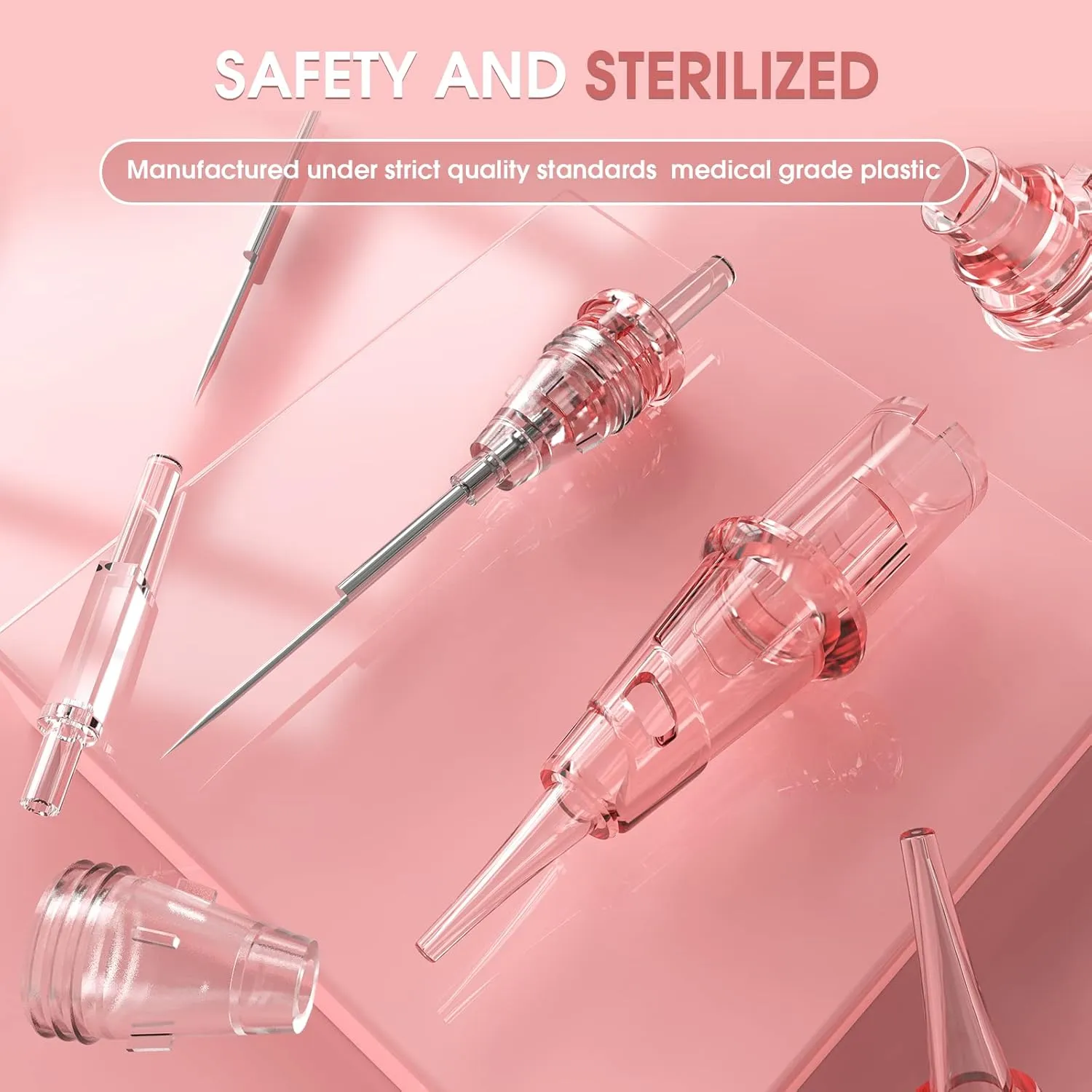 INKin SMP Professional Tattoo Cartridge Needles 3RL Round Liner 0.16mm Permanent Makeup Microblading Needles with Safety Membrane for Hair Scalp Brows Lip Blush, Box of 20Pcs (0403RL Pink)