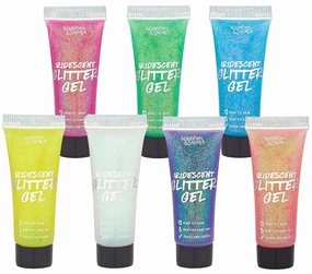 Iridescent Glitter Body Paint Gel - 7 Color Cosmetic Set 10 ml Tubes Makeup Glitter Gel for Hair, Body, Face Shimmer - Great for Dress Up, Festival, Costume Party, Halloween - by Splashes and Spills