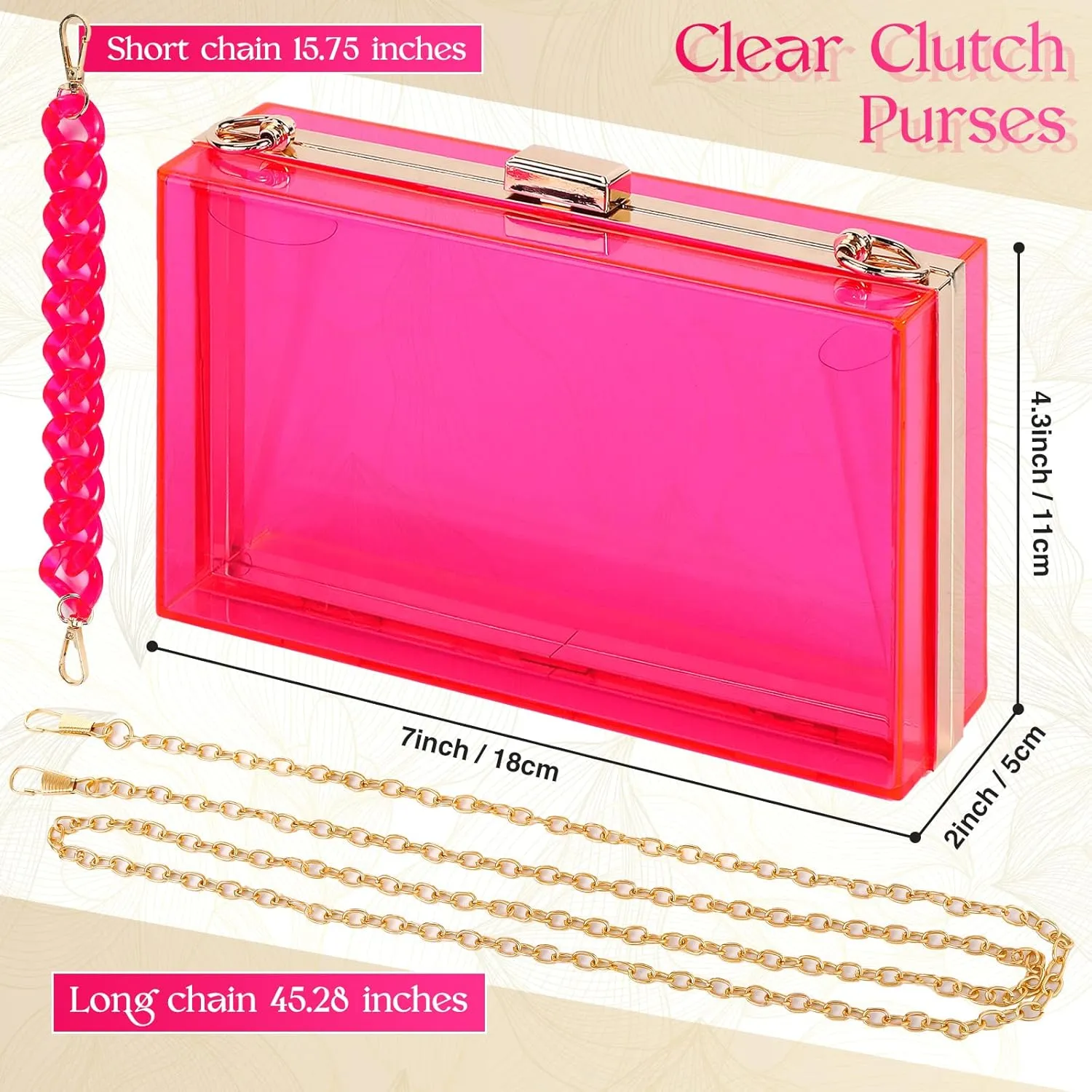 Jadive 4 Pcs Women Acrylic Hand Purse Clear Clutch Evening Bag Retro Earring Bracelet Jewelry Set Neon Vintage Wedding Gift