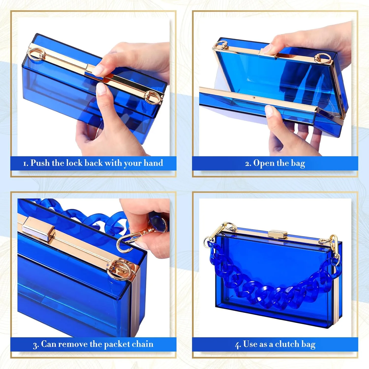 Jadive 4 Pcs Women Acrylic Hand Purse Clear Clutch Evening Bag Retro Earring Bracelet Jewelry Set Neon Vintage Wedding Gift