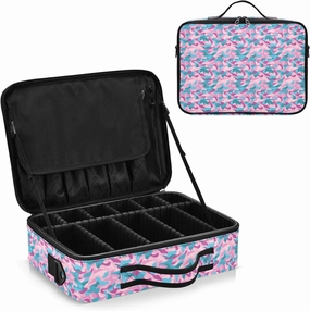 junzan Camouflage Electric Blue Large Makeup Organizer Bag Travel Makeup Train Case Flat Make Up Artist Case with Dividers and Adjustable Strap