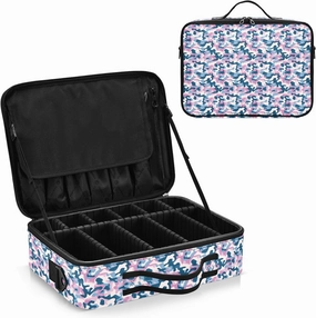 junzan Camouflage Large Makeup Organizer Bag Travel Makeup Train Case Flat Make Up Artist Case with Dividers and Adjustable Strap Electric Blue