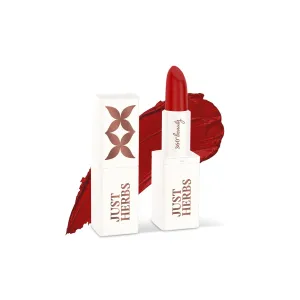 J.ust Herbs Ayurvedic Creamy Matte Lipstick For Moisturized Lips - Parabens & Chemical Free 06 Burnt Red (Half - Size) 1.8gm