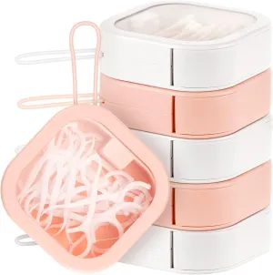 Kathfly 6 Pcs Hair Tie Container Dispenser Organizer Hair Tie Holder Travel Portable Bobby Pin Holder Cotton Swabs Dispenser Women Bathroom Storage Accessory(Pink, White)