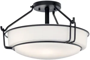 Kichler Alkire 16.5 inch 3 Light Semi Flush with Satin Etched Cased Opal Glass in Black