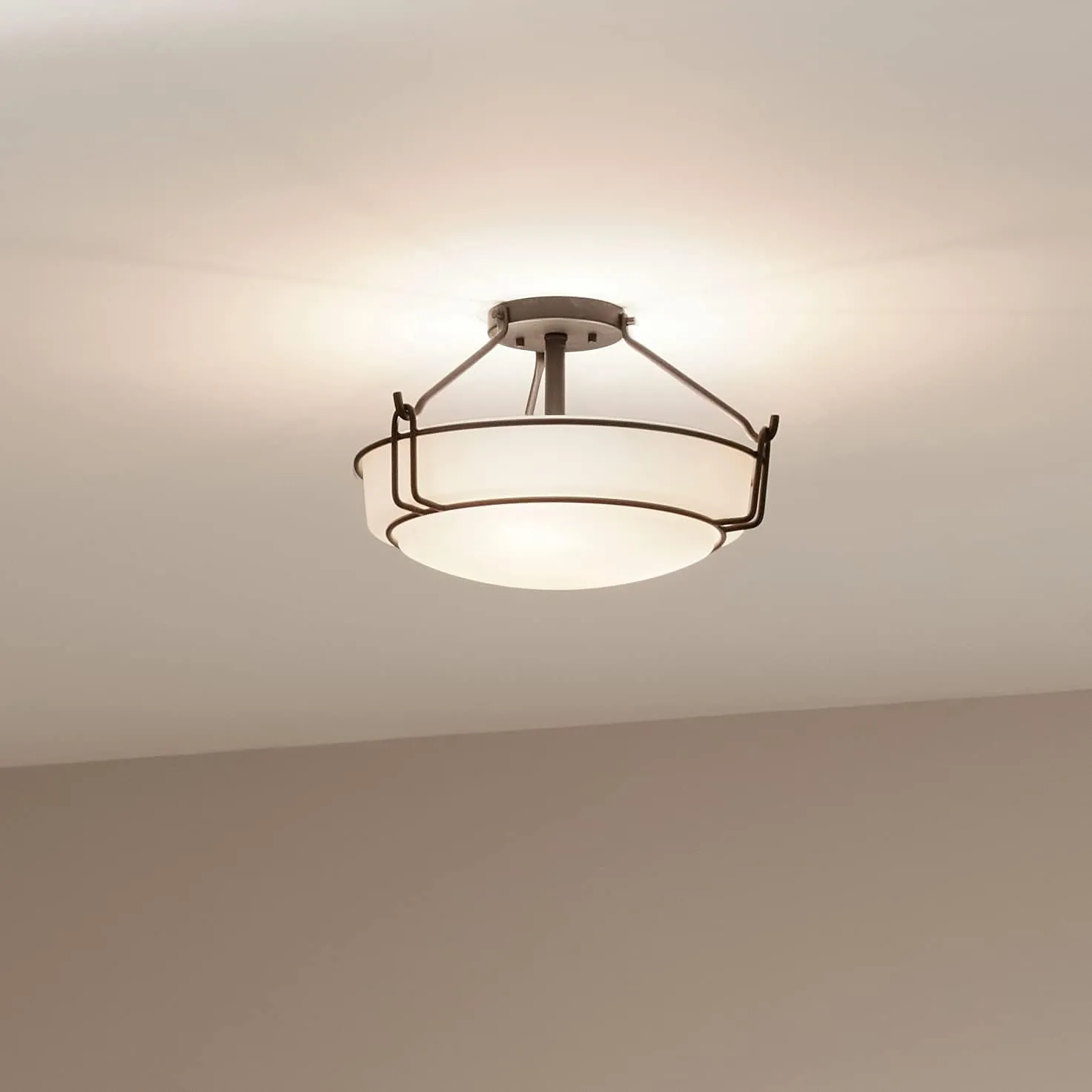 Kichler Alkire 16.5 inch 3 Light Semi Flush with Satin Etched Cased Opal Glass in Black
