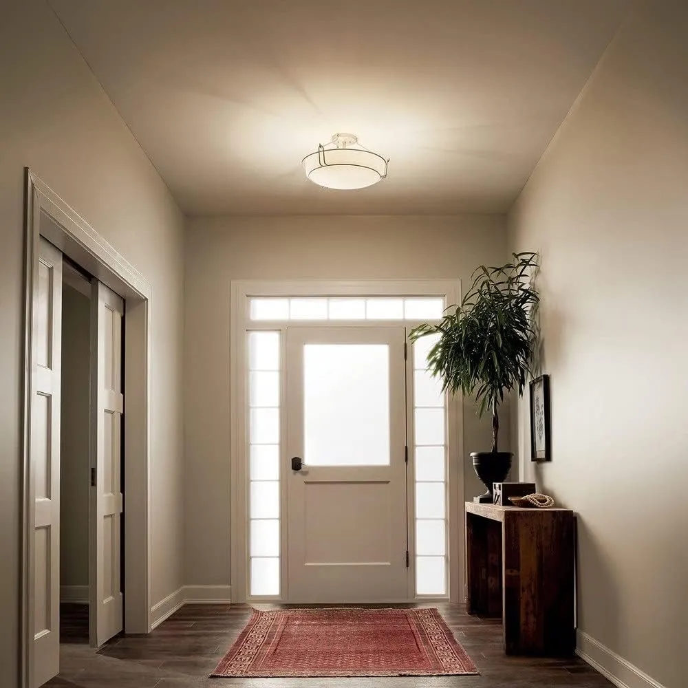 KICHLER Alkire 22" 4 Light Semi Flush with Satin Etched White Glass in Olde Bronze