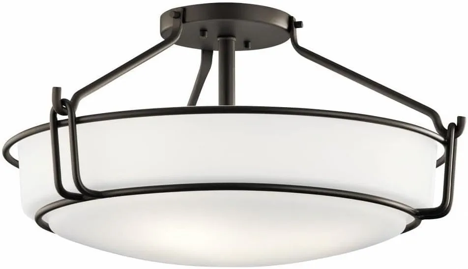 KICHLER Alkire 22" 4 Light Semi Flush with Satin Etched White Glass in Olde Bronze