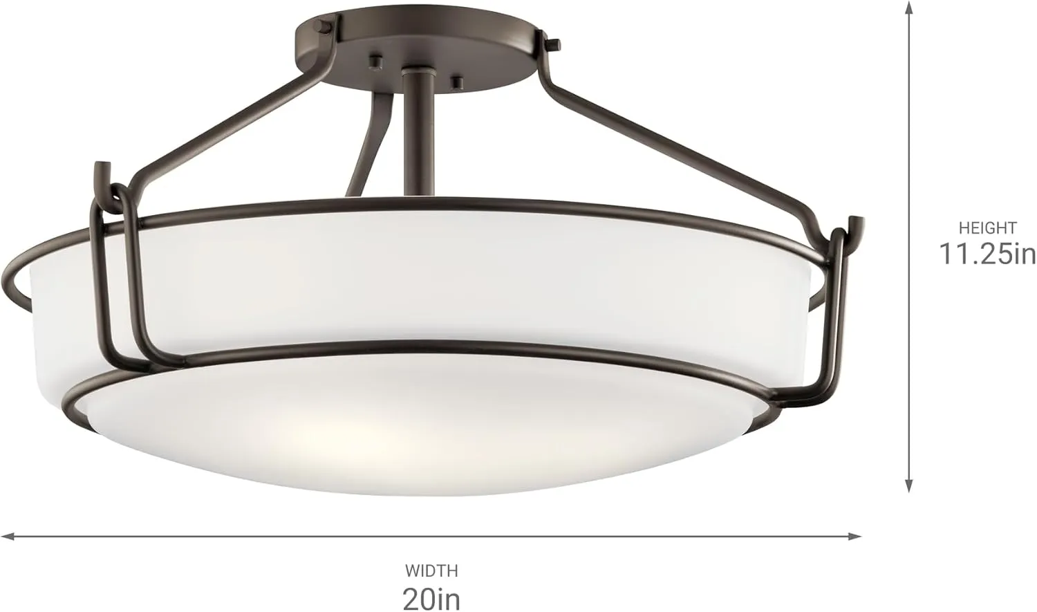 KICHLER Alkire 22" 4 Light Semi Flush with Satin Etched White Glass in Olde Bronze