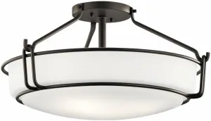 KICHLER Alkire 22" 4 Light Semi Flush with Satin Etched White Glass in Olde Bronze