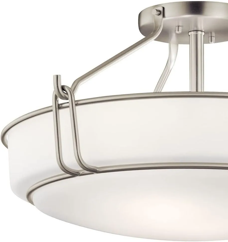 KICHLER Alkire 22" 4 Light Semi Flush with Satin Etched White Glass in Olde Bronze
