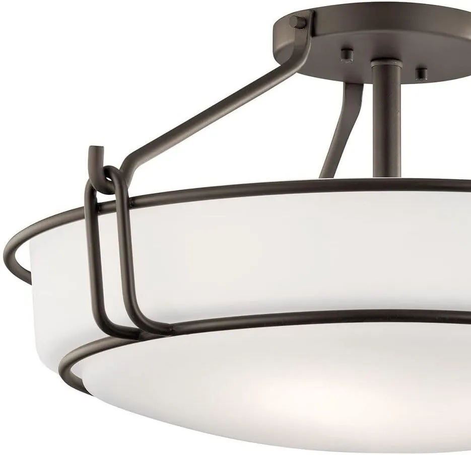 KICHLER Alkire 22" 4 Light Semi Flush with Satin Etched White Glass in Olde Bronze