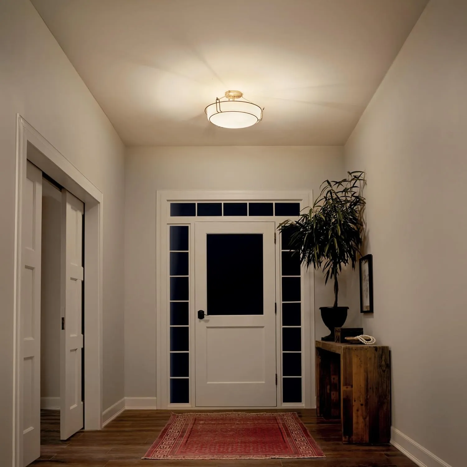 Kichler Alkire 22" Semi Flush Mount Ceiling Light in Brushed Nickel, 4-Light Modern Ceiling Light with Satin Etched White Glass, (22" W x 11" H), 44086NI