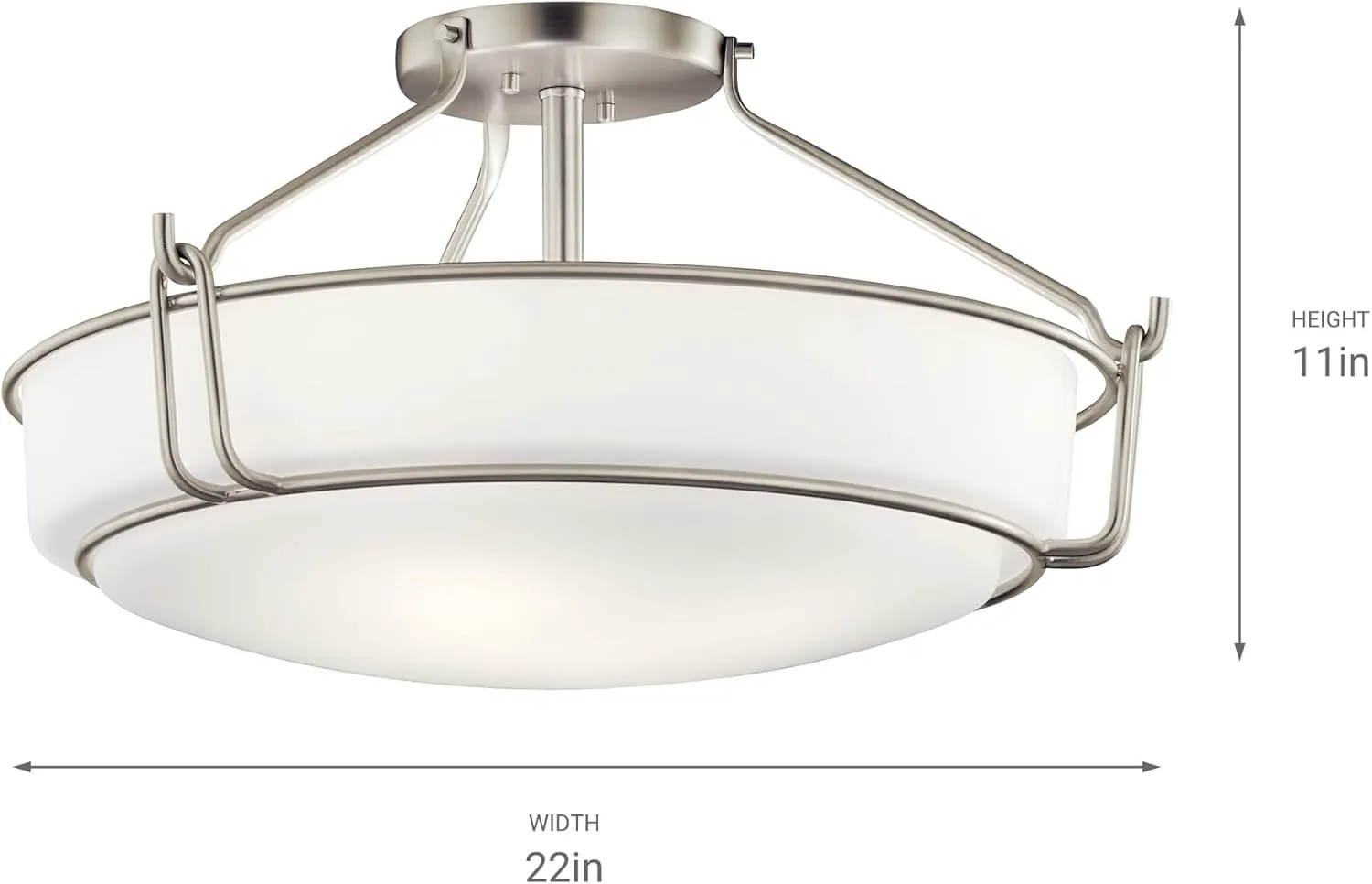 Kichler Alkire 22" Semi Flush Mount Ceiling Light in Brushed Nickel, 4-Light Modern Ceiling Light with Satin Etched White Glass, (22" W x 11" H), 44086NI