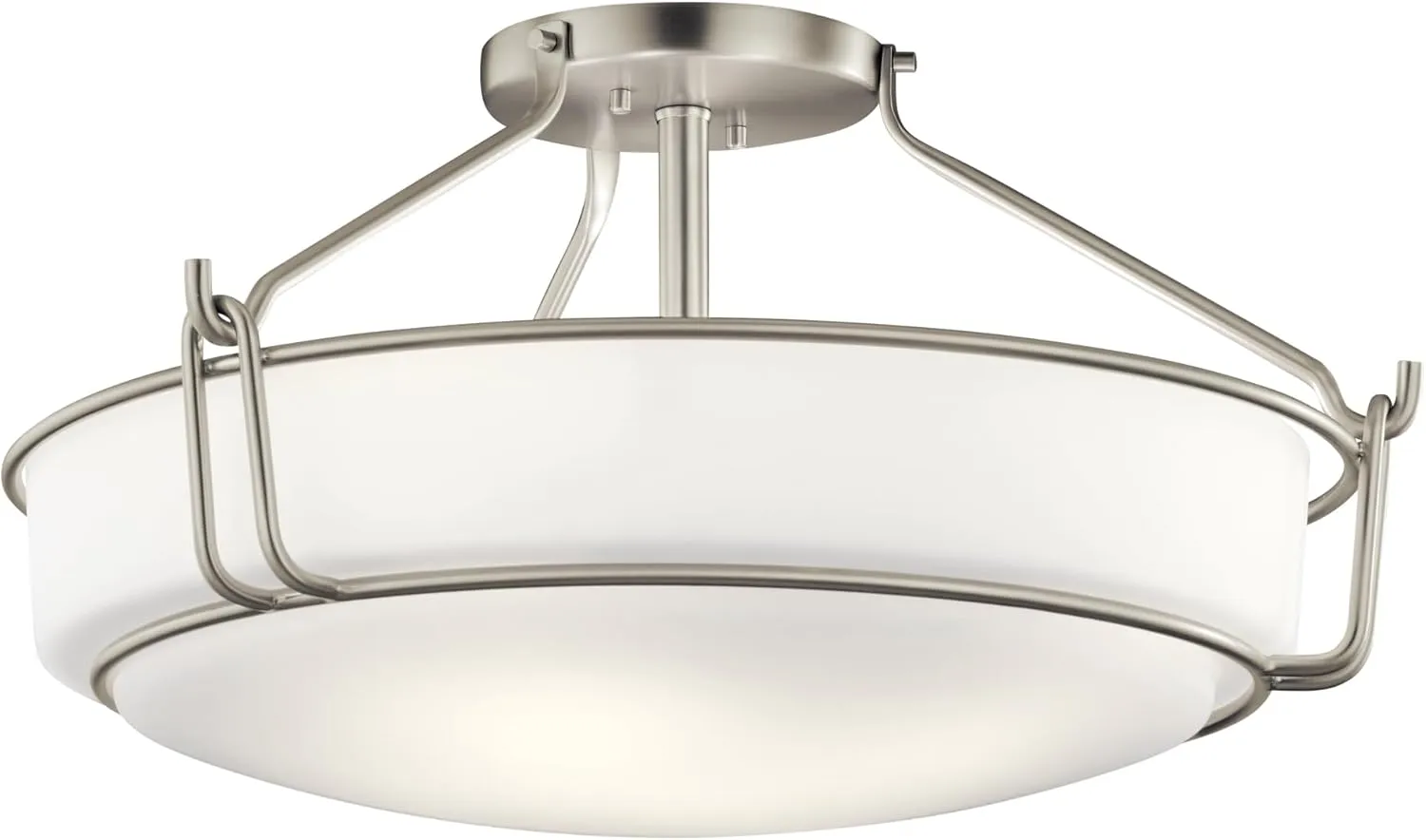Kichler Alkire 22" Semi Flush Mount Ceiling Light in Brushed Nickel, 4-Light Modern Ceiling Light with Satin Etched White Glass, (22" W x 11" H), 44086NI