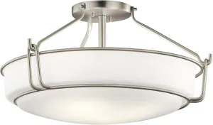 Kichler Alkire 22" Semi Flush Mount Ceiling Light in Brushed Nickel, 4-Light Modern Ceiling Light with Satin Etched White Glass, (22" W x 11" H), 44086NI