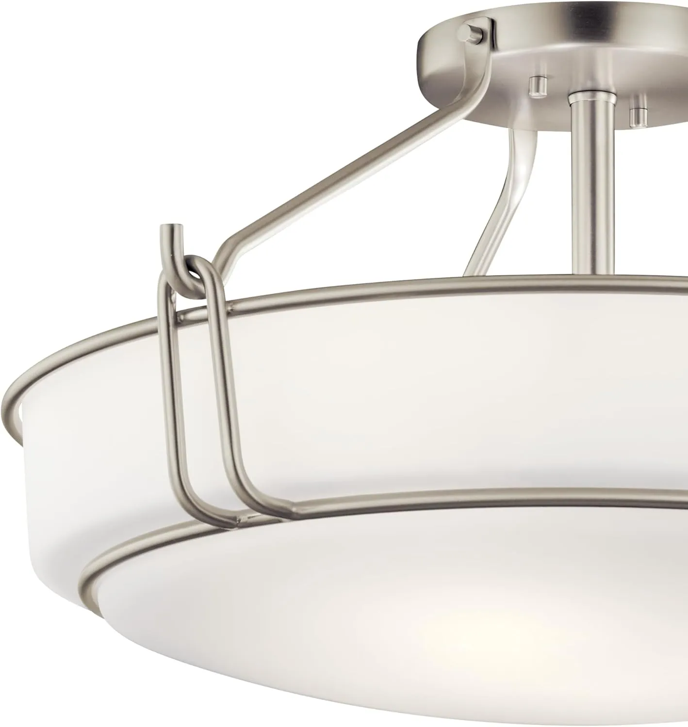 Kichler Alkire 22" Semi Flush Mount Ceiling Light in Brushed Nickel, 4-Light Modern Ceiling Light with Satin Etched White Glass, (22" W x 11" H), 44086NI