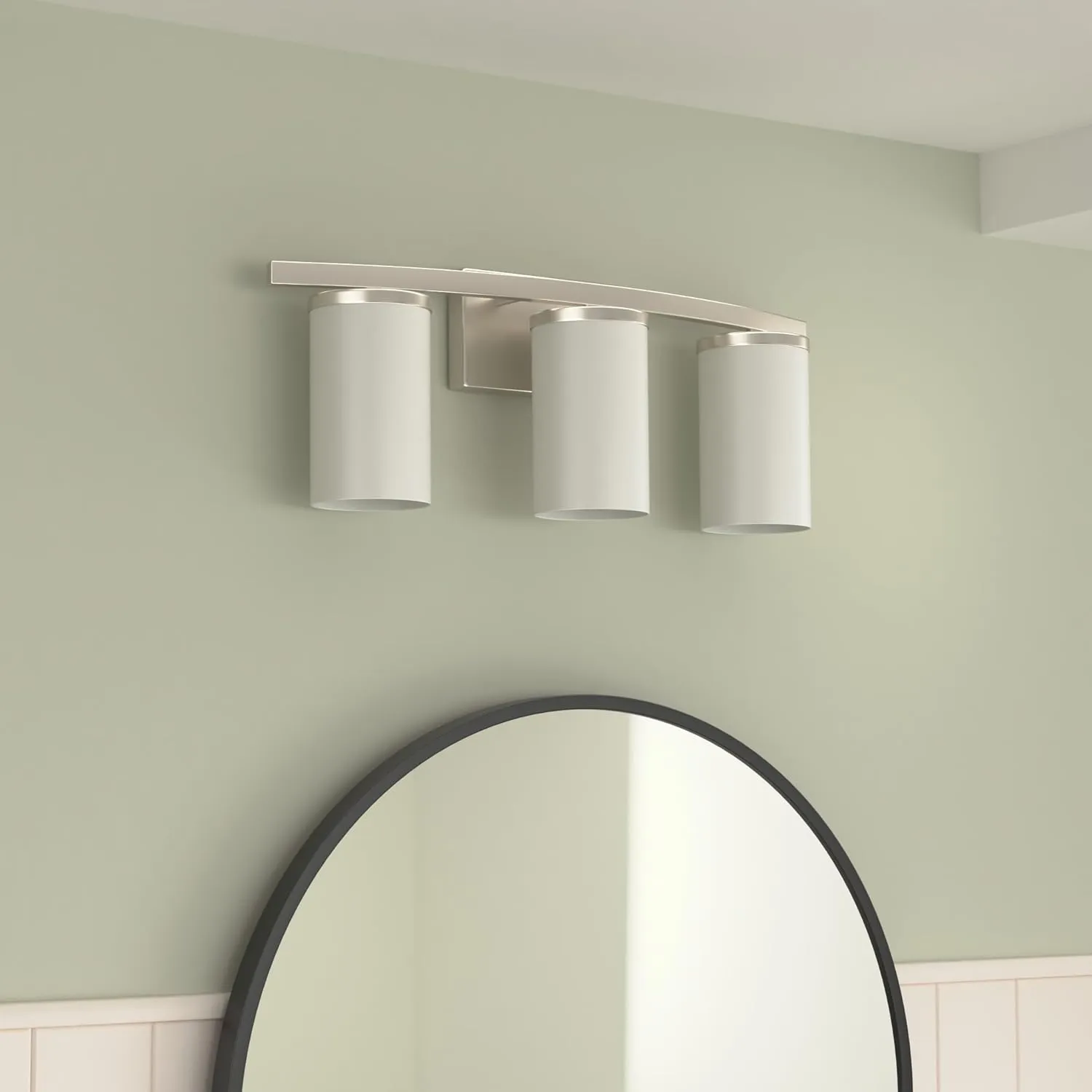 Kichler Crosby 23" Vanity Light in Brushed Nickel, 3-Light Contemporary Bathroom Light with Satin Etched Cased Opal Glass, (23" L x 8.75" H), 45497NI