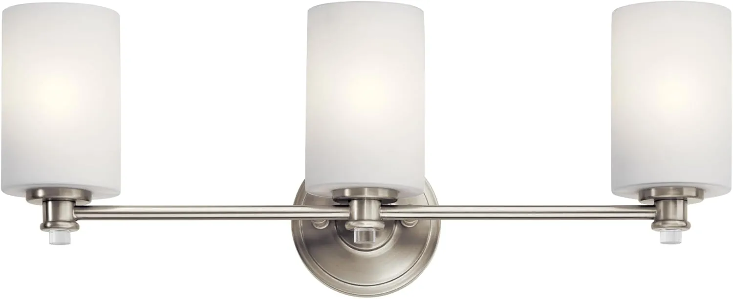 Kichler Joelson 24" 3 Light Vanity Light with Satin Etched Cased Opal and Clear Glass Accent Glass in Brushed Nickel