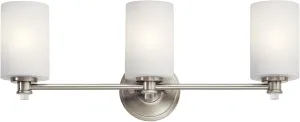 Kichler Joelson 24" 3 Light Vanity Light with Satin Etched Cased Opal and Clear Glass Accent Glass in Brushed Nickel