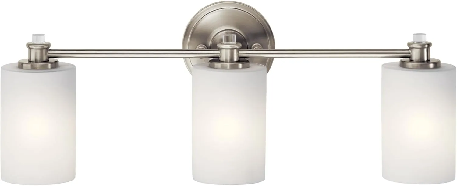 Kichler Joelson 24" 3 Light Vanity Light with Satin Etched Cased Opal and Clear Glass Accent Glass in Brushed Nickel