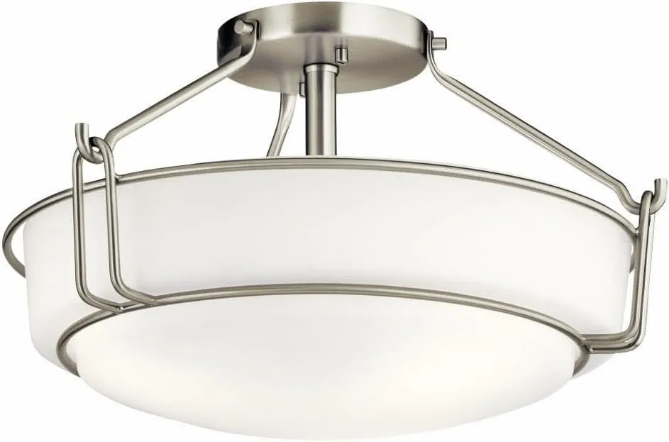 Kichler Lighting Alkire 16.5" 3 Light Semi Flush with Satin Etched White Glass in Brushed Nickel