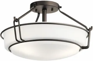 Kichler Lighting Alkire 16.5" 3 Light Semi Flush with Satin Etched White Glass in Olde Bronze