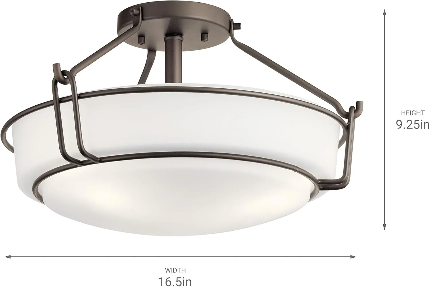 Kichler Lighting Alkire 16.5" 3 Light Semi Flush with Satin Etched White Glass in Olde Bronze