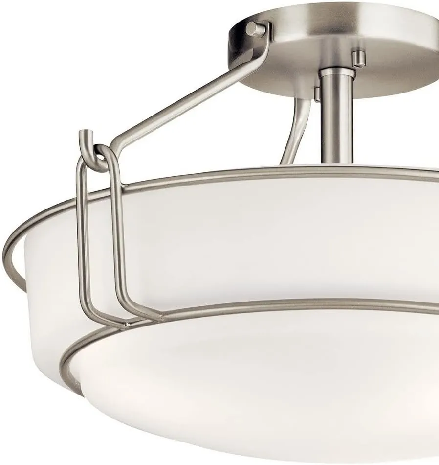 Kichler Lighting Alkire 16.5" 3 Light Semi Flush with Satin Etched White Glass in Olde Bronze