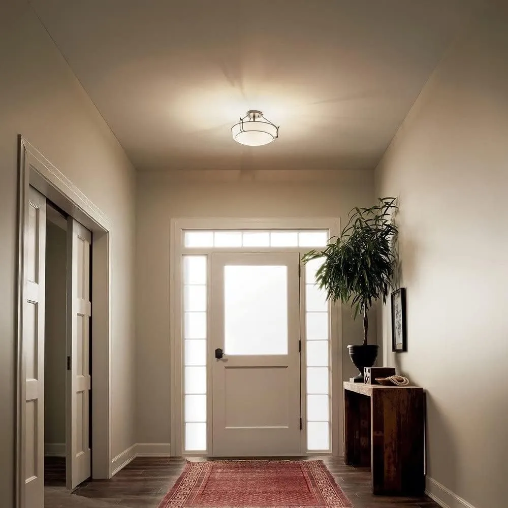 Kichler Lighting Alkire 16.5" 3 Light Semi Flush with Satin Etched White Glass in Olde Bronze