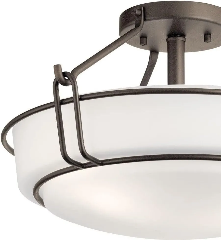 Kichler Lighting Alkire 16.5" 3 Light Semi Flush with Satin Etched White Glass in Olde Bronze
