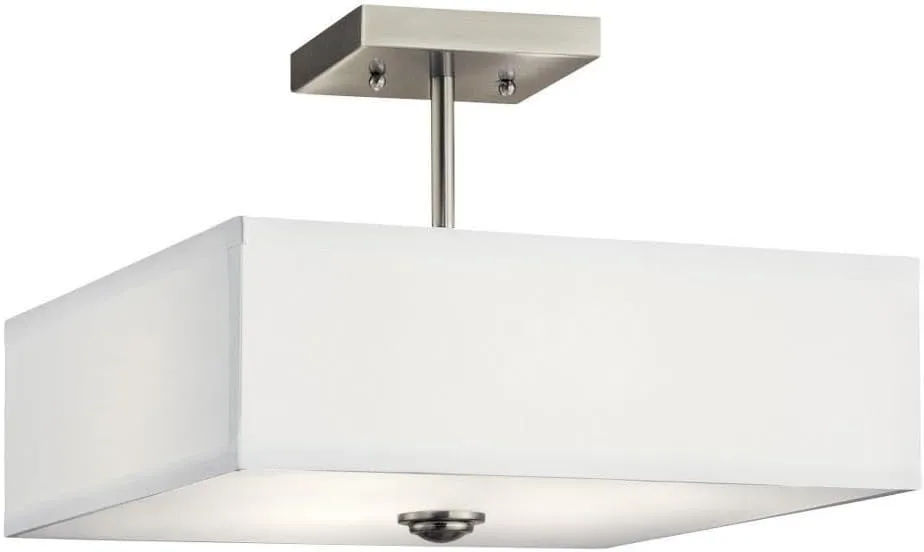 Kichler Lighting Shailene 14" 3 Light Square Semi Flush with Satin Etched White Diffuser and White Microfiber Shade in Brushed Nickel